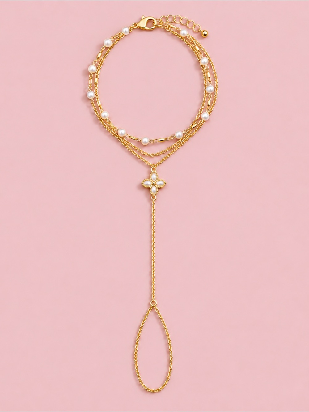 Clover Hand Chain w/ Pearls 18k gold-plated